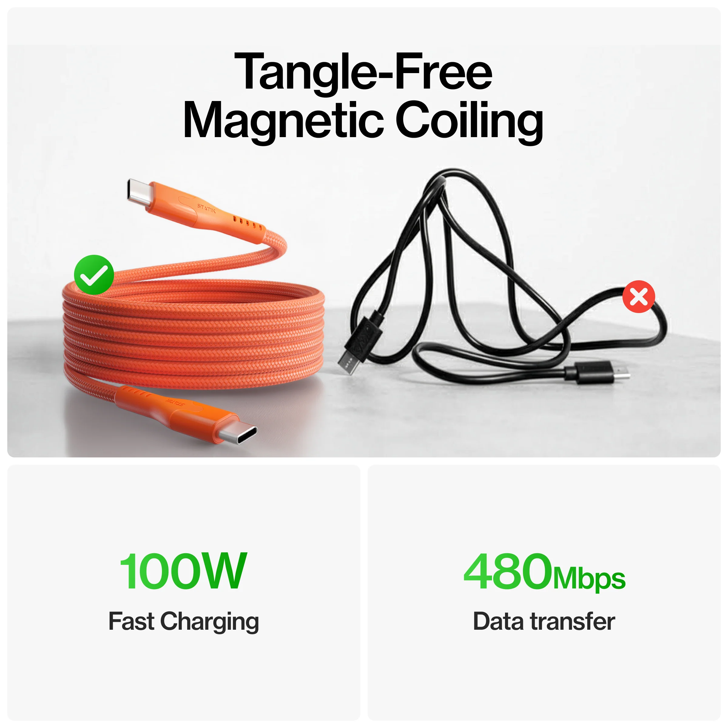 MagStack® Pro | Fast Charge & Data Cable | Tangle-Free Magnetic Nylon - Image 5