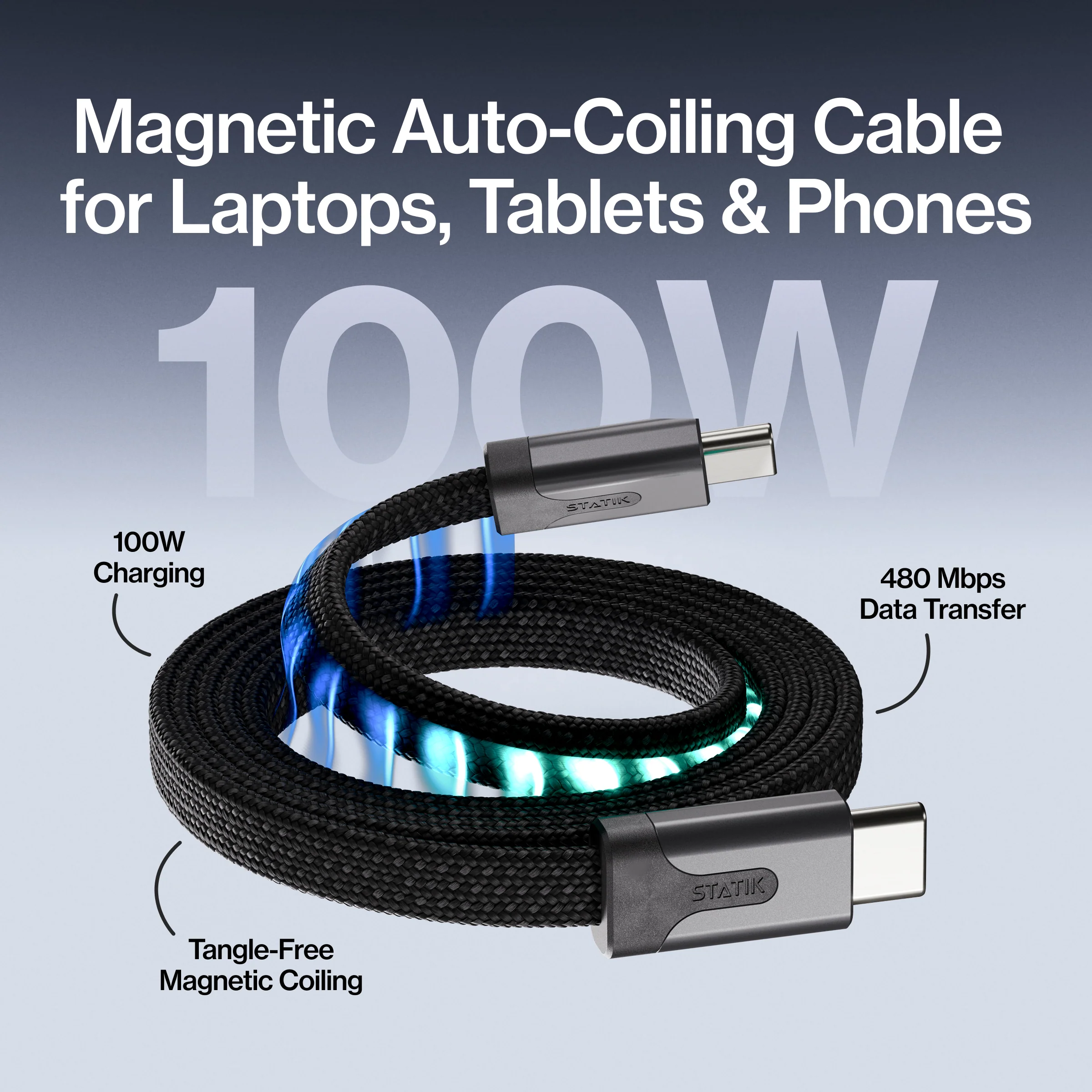 MagStack® Slim Pro | Tangle-Free Magnetic Nylon | Fast Charging Data Cable - Image 3