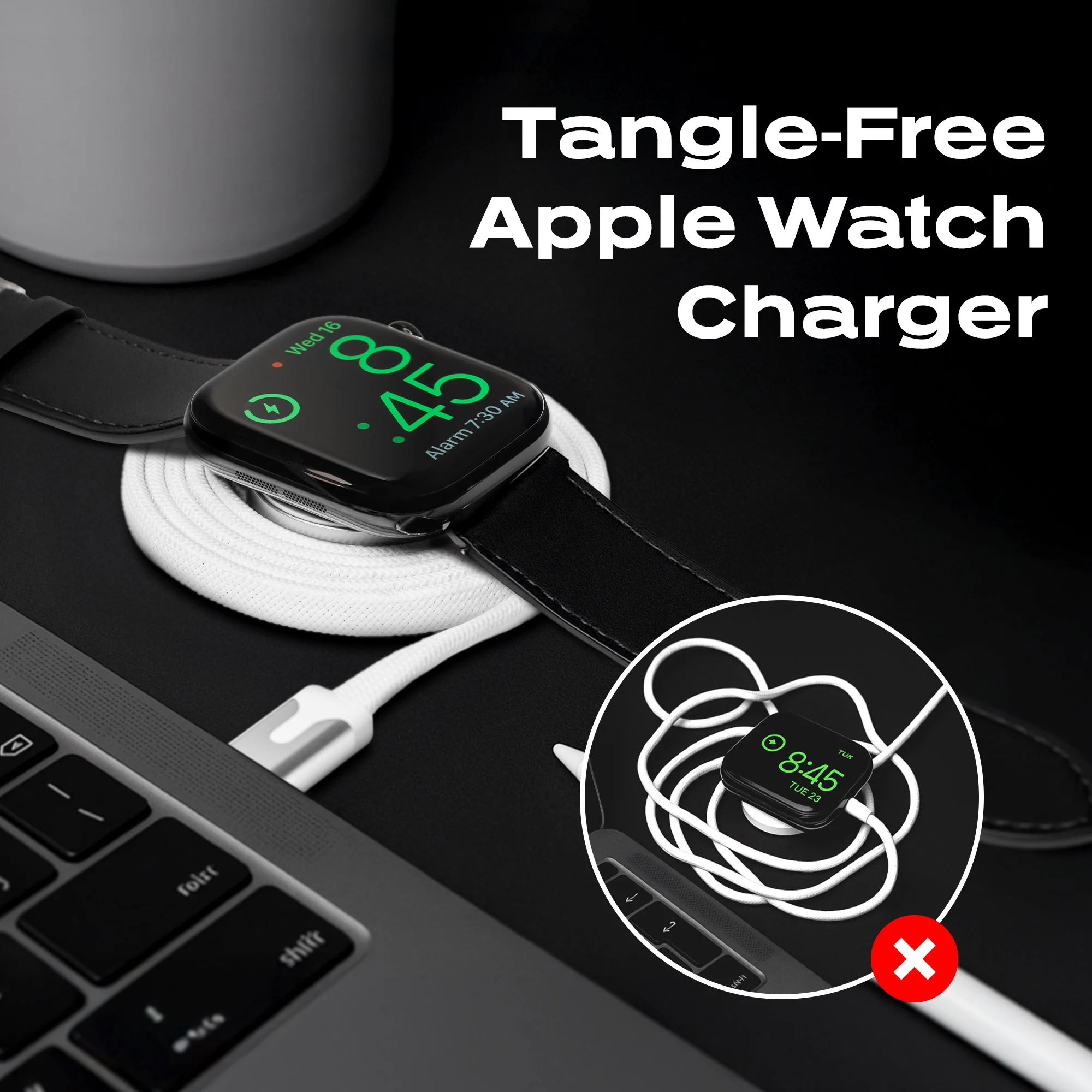 MagStack® Slim For Apple Watch | USB-C Apple Watch Cable | Tangle-Free Magnetic Nylon | 3ft - Image 3