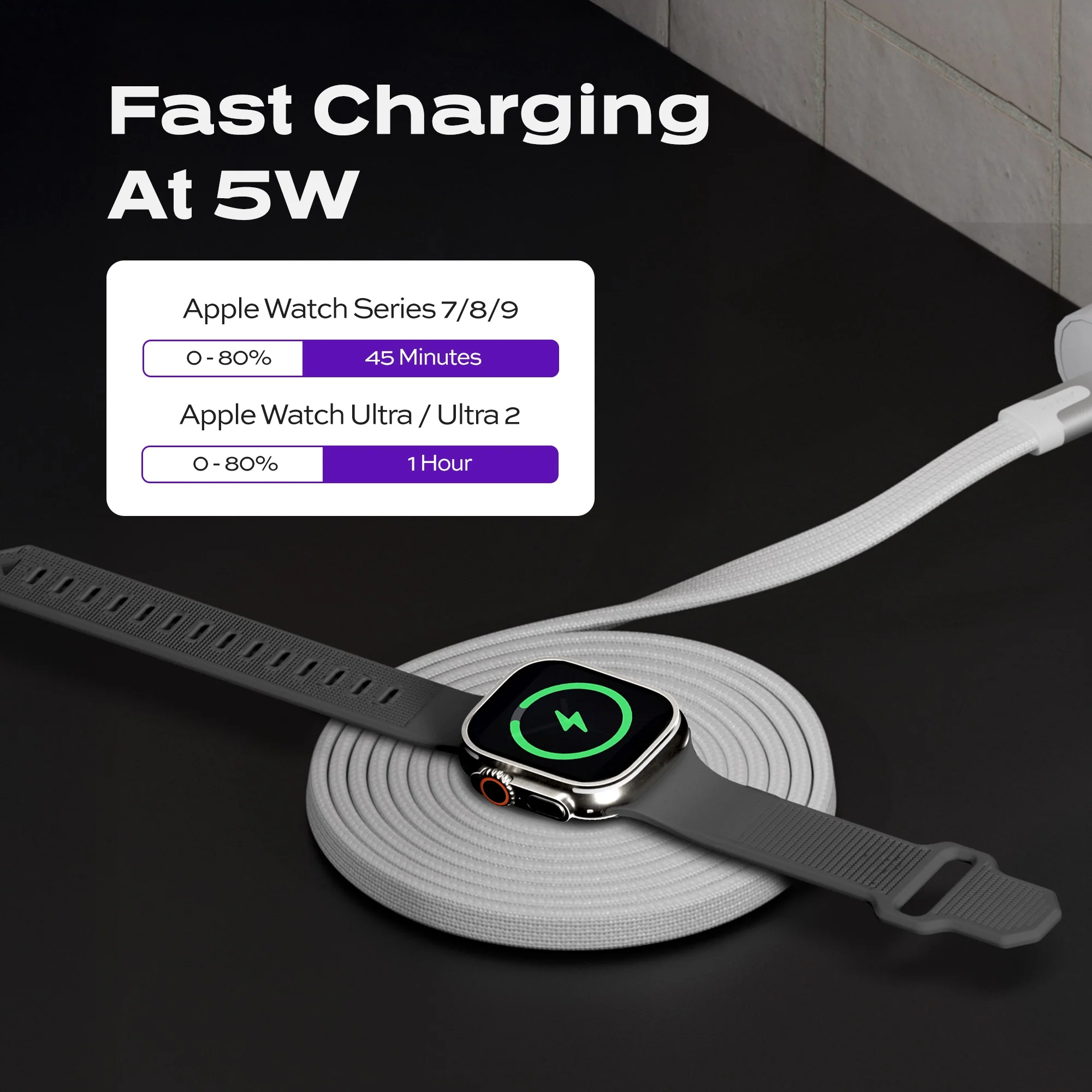 MagStack® Slim For Apple Watch | USB-C Apple Watch Cable | Tangle-Free Magnetic Nylon | 3ft - Image 5