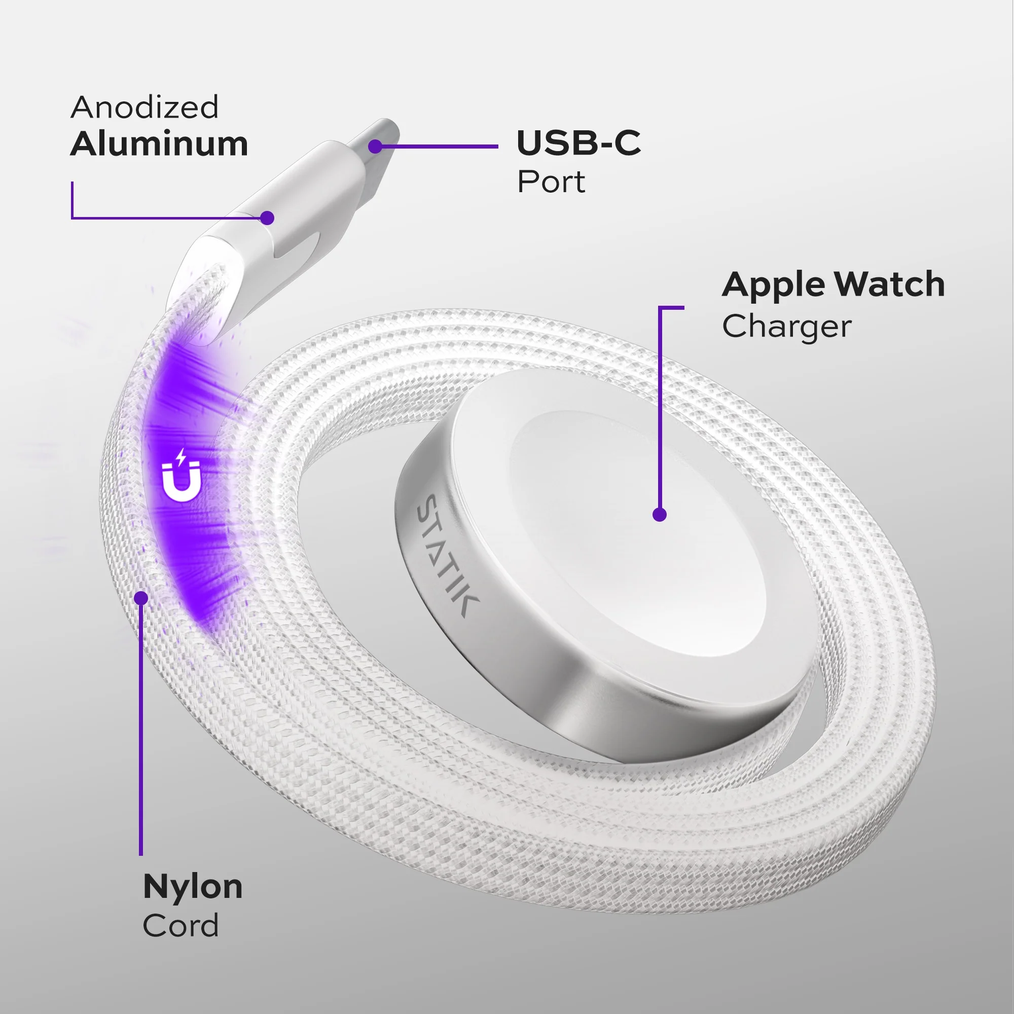 MagStack® Slim For Apple Watch | USB-C Apple Watch Cable | Tangle-Free Magnetic Nylon | 3ft - Image 7