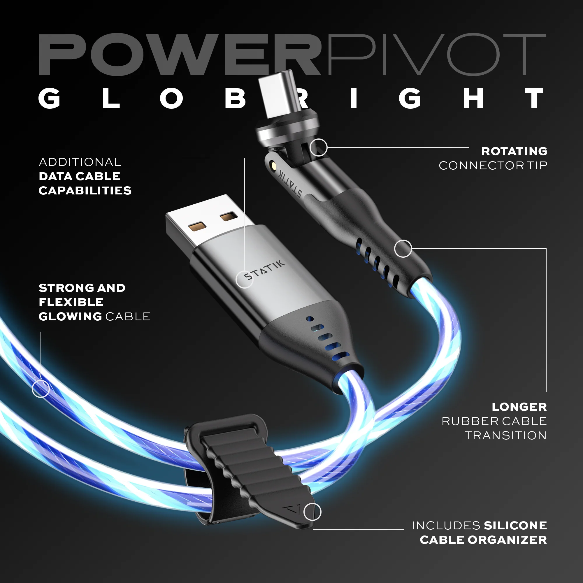 PowerPivot® GloBright® | USB-A to USB-C or Lightning | Data & Charge - Image 7