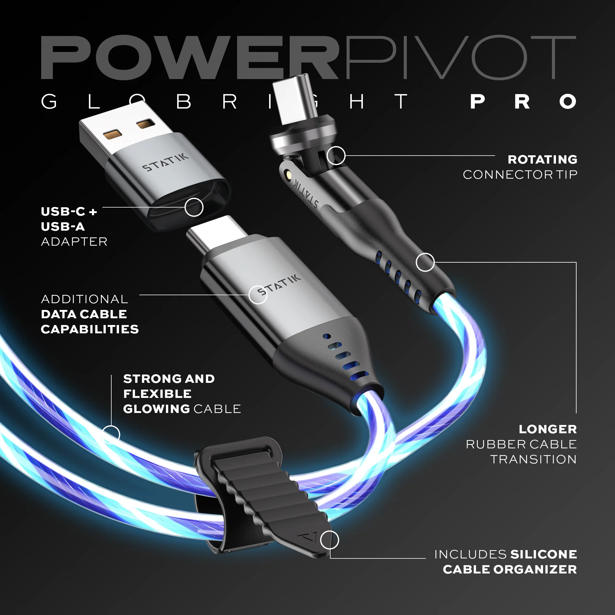 PowerPivot® GloBright® Pro | USB-C to USB-C | Rotating head - Data & Fast Charge | 6.6ft (2m) - Image 7