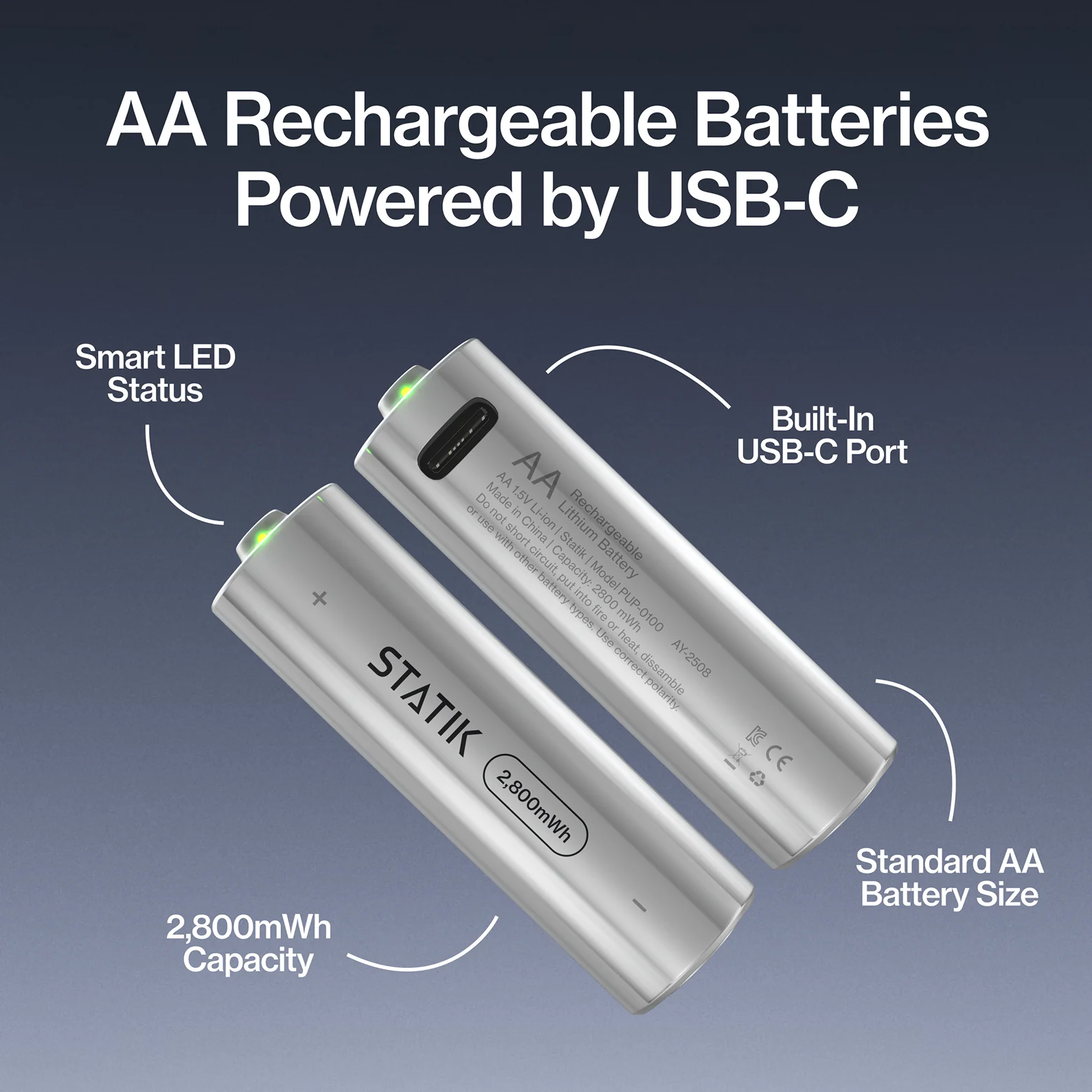 Rechargeable AA Batteries | 4 Pack | USB-C Rechargeable - Image 3