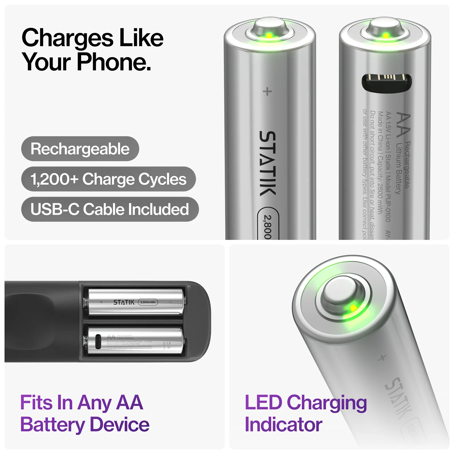 Rechargeable AA Batteries | 4 Pack | USB-C Rechargeable - Image 8