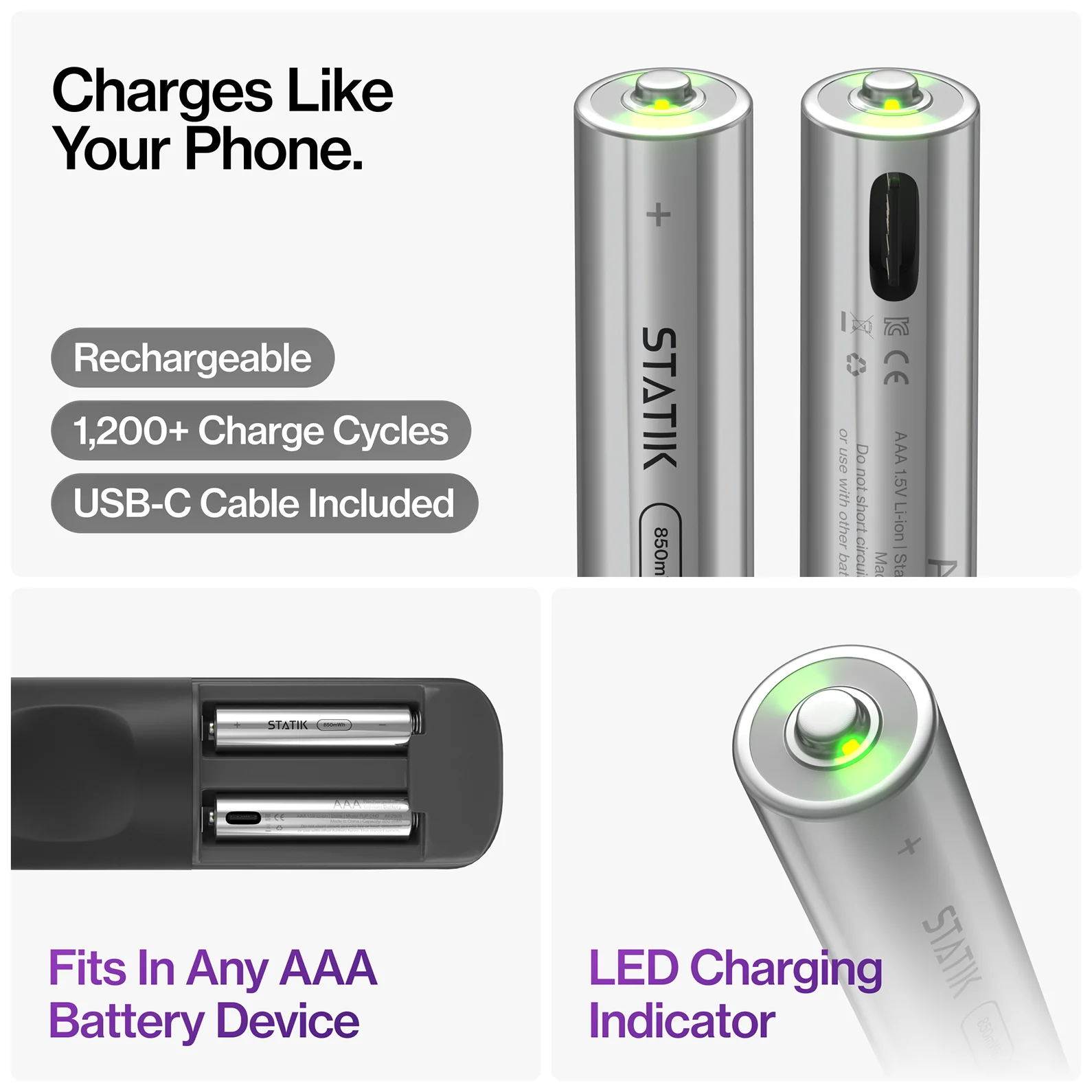 Rechargeable AAA Batteries | 4 Pack | USB-C Rechargeable - Image 8