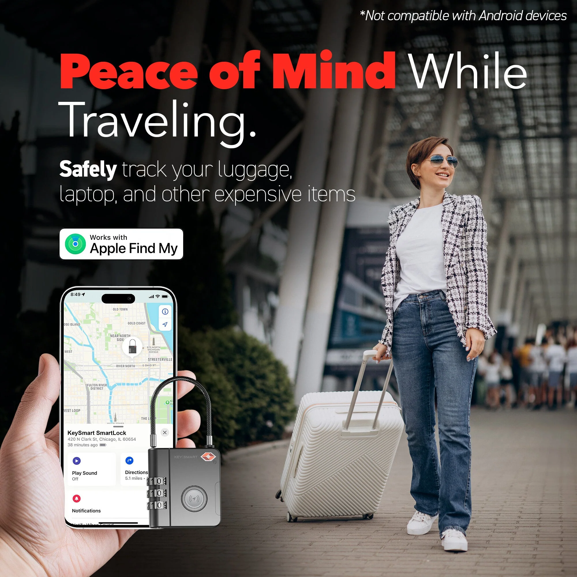 KeySmart® SmartLock | Tracking Device | Luggage Lock | Works With Apple Find My App - Image 3