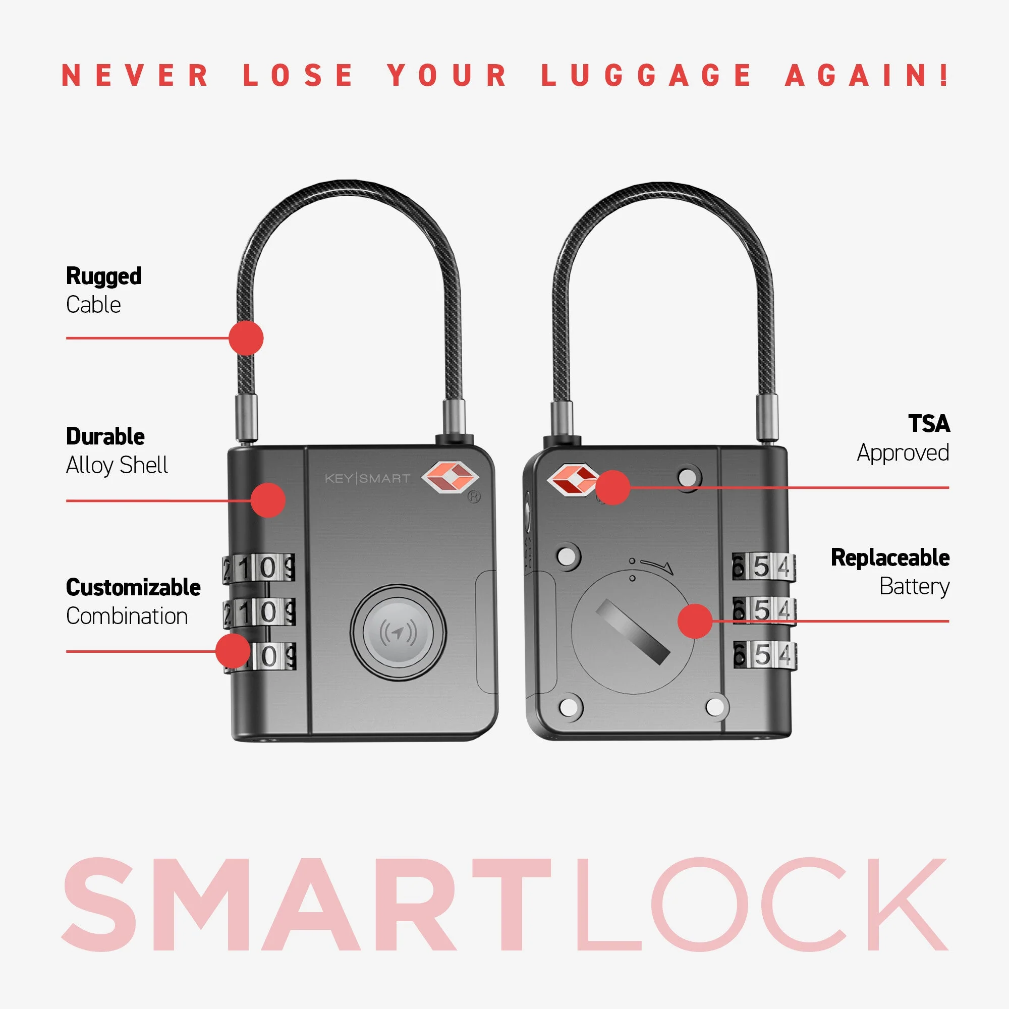 KeySmart® SmartLock | Tracking Device | Luggage Lock | Works With Apple Find My App - Image 7